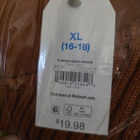 ⭐️40% Off⭐️ Time and Tru Mixed Media Sweatshirt with Hoodm in Orange Brick - Picture 6 of 7